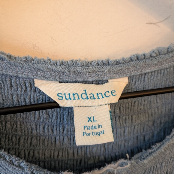 Sundance Women's Blue Linen Smocked Neck Beauty Days Long Sleeve Henley XL - Picture 7 of 8